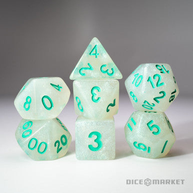7pc Fine Glitter with Teal Ink Polyhedral Dice Set